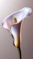 Elegant white calla lily bloom with delicate curves and golden stamen against soft neutral background, showcasing natural grace and purity in floral photography.