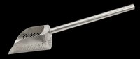 Stainless steel shovel with perforated scoop head and long handle, isolated on transparent background. Ready for design use on t-shirts, clipart, stickers, print-on-demand products, and sublimation projects.