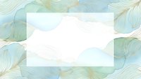 Elegant botanical frame with delicate feathers and leaves in soft blue and gold tones. Modern luxury design template for invitations and branding materials.