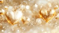 Glowing golden hearts floating on blurred bokeh background with sparkles and light effects, romantic festive atmosphere for Valentine's day and celebrations.