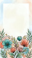 Watercolor floral frame with teal and coral flowers, green leaves, and a blank white space for text, perfect for cards and invitations.