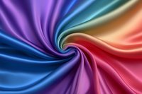 Vibrant spiral swirl of smooth satin fabric in rainbow colors creating dynamic motion effect, flowing from center in elegant curves and folds for luxury backgrounds.