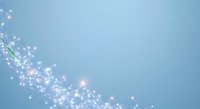 Glowing particles and light streaks flowing across soft blue background, suitable for technology, innovation, and digital design projects.