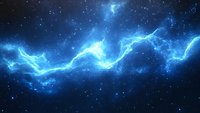 Glowing blue cosmic nebula with luminous energy waves stretches across starry space background, creating dramatic celestial atmosphere for astronomy and space designs.