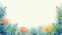 Watercolor floral border with tropical leaves and orange blooms on light background, copy space for text, greeting card or invitation design.