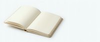 Open blank notebook with empty pages on white background isolated for writing notes journaling education office supplies mockup design projects.