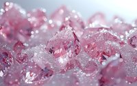 Beautiful pink crystal diamonds on ice background with bokeh effect, perfect for luxury jewelry advertising or romantic feminine design projects.