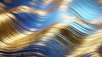 Luxurious golden and blue wavy hair strands flowing with metallic shimmer, creating an elegant abstract texture for beauty, cosmetics, and luxury brand design projects.