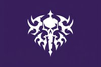 White tribal skull design with ornate symmetrical pattern featuring curved elements and sharp points on deep purple background, suitable for tattoo or logo design.