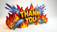 Thank you message with vibrant comic book style explosion effect featuring red, orange, yellow and blue bursting rays on white background, isolated and ready for design use on greeting cards, posters, presentations and digital media.