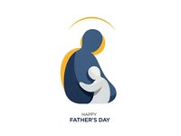 Father holding baby silhouette with golden halo for Father's Day celebration card design isolated on white background for greeting materials.