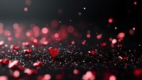 Red glitter heart on dark background with bokeh lights and sparkles creating romantic atmosphere for Valentine's Day celebrations and love themes.