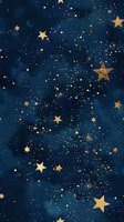 Deep blue night sky with golden stars and glittering dots creating a magical celestial pattern for holiday backgrounds and festive designs.