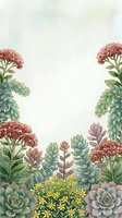 Watercolor succulent garden frame with colorful plants and flowers creating decorative border on textured paper background for botanical designs.