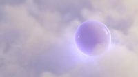 Glowing purple sphere floating among soft clouds with luminous light effect and dreamy atmosphere for digital art and design projects.