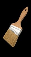 Wooden paint brush with natural bristles and metal ferrule, isolated on transparent background. Ready for design use on t-shirts, clipart, stickers, print-on-demand products, and sublimation projects.