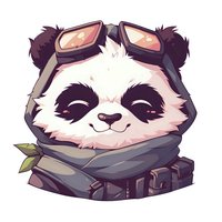 Cute cartoon panda character wearing aviator goggles and scarf, smiling face with fluffy fur. Stylized gaming mascot design on isolated background.