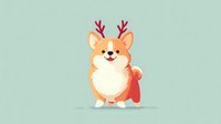 Cute corgi dog with red antlers and cape on mint background, cartoon character for holiday greeting cards and festive designs.