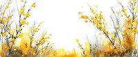 Yellow forsythia branches with delicate spring blossoms against white background, watercolor style botanical illustration for seasonal designs and nature-inspired projects.