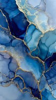 Abstract blue alcohol ink art with golden veins creating organic flowing patterns for luxury interior design and modern decor applications.