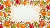 Watercolor autumn frame with fall leaves, pumpkins, apples, and berries on cream background. Seasonal border design for harvest celebrations and thanksgiving projects.
