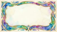 Ornate decorative frame with flowing watercolor swirls in vibrant rainbow hues, isolated on cream background, ready for design projects, invitations, and digital artwork applications.
