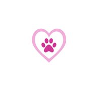 Pink heart outline with purple paw print inside on white isolated background, suitable for pet care logos, veterinary clinics and animal-related designs.