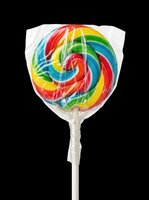 Colorful spiral lollipop with rainbow swirls isolated on transparent background, ready for clipart, t-shirt designs, stickers, and print-on-demand products.