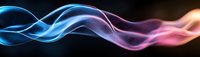 Ethereal flowing smoke trails in vibrant blue and pink neon colors against black background create dynamic abstract wave pattern for modern design projects.