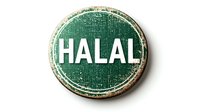 Vintage green circular halal food certification badge with grunge texture and worn edges on white background, isolated for restaurant and packaging design use.