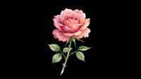Watercolor pink rose with green stem and leaves, isolated on transparent background. Ready for T-shirts, stickers, sublimation, and print on demand clipart designs.