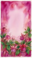 Watercolor floral frame with pink fuchsia flowers and green leaves on magenta background, copy space for greeting cards and invitations.