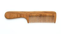 Wooden hair comb with handle isolated on white background, ready for product design, packaging, and e-commerce use.