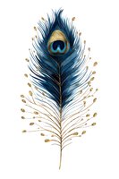 Isolated peacock feather with deep blue plumage, golden eye spot, and metallic accents on white background. Ready for design, print, and decorative applications.
