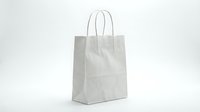 White paper shopping bag with handles isolated on light background for retail packaging and branding mockup designs.