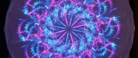 Neon glowing mandala with symmetrical swirling patterns in vibrant cyan and magenta, creating a mesmerizing digital artwork for backgrounds and visual effects.