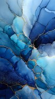 Abstract blue alcohol ink art with gold veining, resembling ocean depths and marble textures for luxury interior design and digital backgrounds.