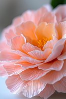 Delicate peach-colored flower petals with soft ruffled edges and golden center in macro photography, showing intricate natural texture and gentle gradient lighting.