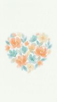 Watercolor floral heart shape with soft peach roses and teal leaves on cream background for romantic wedding invitations and love-themed designs.