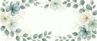 Watercolor eucalyptus leaves and white flowers frame border on cream background for wedding invitations, greeting cards and botanical designs.