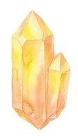 Watercolor illustration of golden and amber crystal clusters isolated on white background, suitable for design projects, wellness graphics, and decorative applications.
