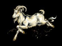 Leaping goat in traditional Asian ink art style, isolated on transparent background. Great for zodiac clipart, t-shirt design, stickers, print on demand, sublimation.