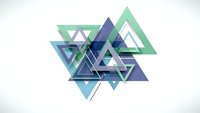 Abstract geometric composition with overlapping triangular shapes in blue and green gradients on white background for modern design projects.
