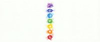 Chakra symbols arranged vertically in rainbow colors representing energy centers used in meditation, yoga, wellness, and spiritual healing practices.