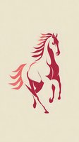 Minimalist red horse silhouette with flowing mane and tail on beige background, suitable for logo design, branding, or decorative art.