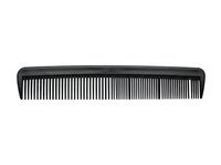 Black plastic comb with fine teeth isolated on white background, ready for hair care, salon, and grooming design projects.