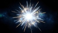 Brilliant cosmic explosion with radiating light beams against deep space nebula background for astronomy and science fiction projects.