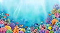 Vibrant underwater coral reef scene with colorful tropical fish swimming among diverse coral formations in crystal clear turquoise ocean water with sunbeams.