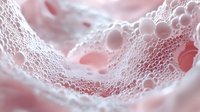 Macro view of pink soap foam bubbles with delicate lace-like texture and soft dreamy bokeh effect creating abstract background pattern for cosmetic and skincare designs.