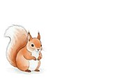 Cute red squirrel with fluffy tail sitting upright on white background, isolated woodland animal character for children's books and nature designs.